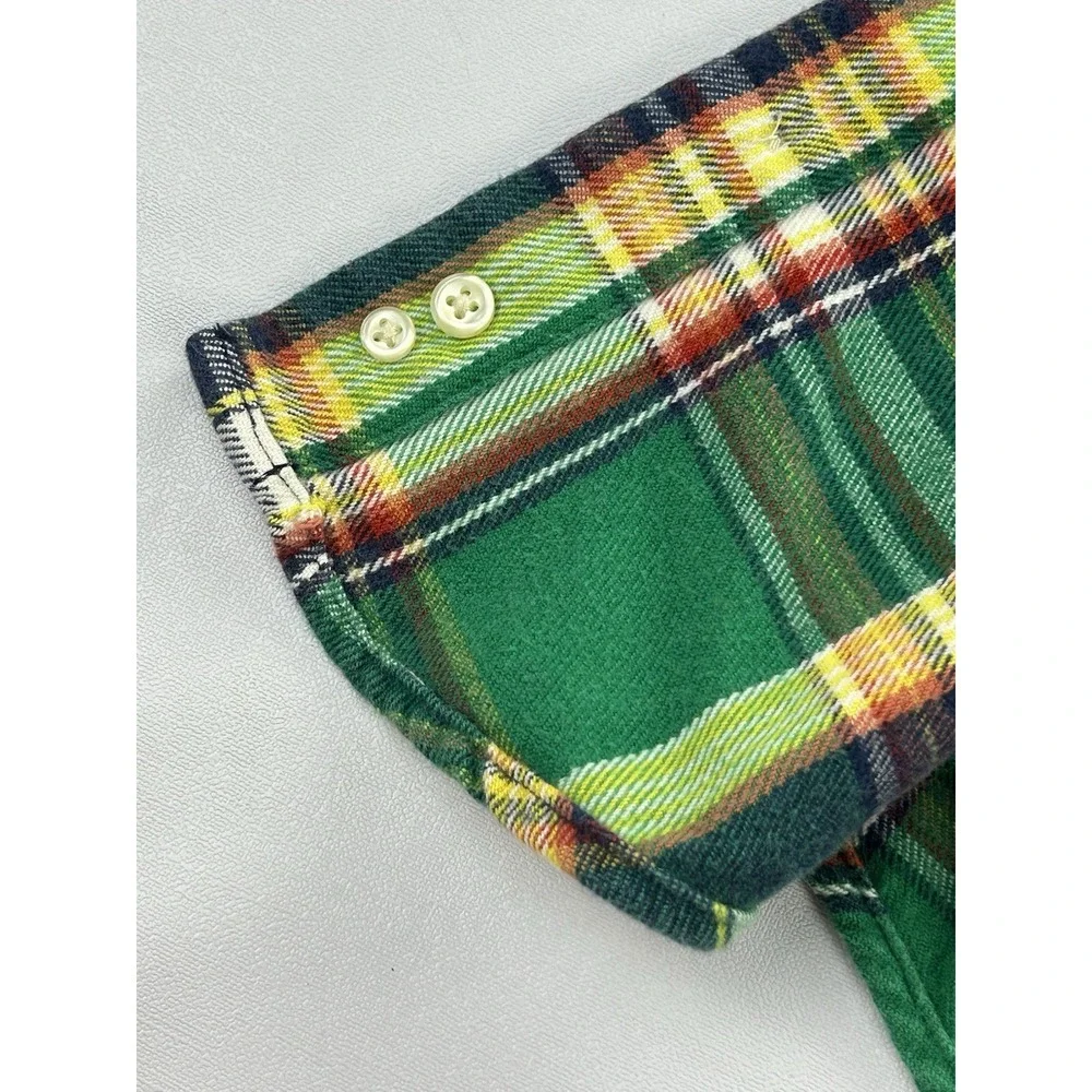 Ralph Lauren Boys Size 5 Green Plaid Flannel Shirt Cotton Button Down Holiday